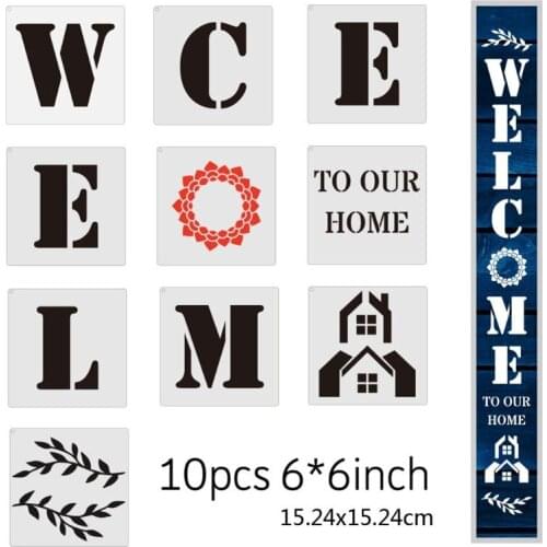Set of 10 6x6 Inch "WELCOM.E TO OUR HOME" Reusable PET Stencil Mandala Stencil