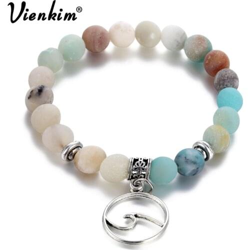 Vienkim Classic Natural Stone Beaded Bracelets For Men Women Physically Weathered Beads Bracelet & Bangle Wave Charm Jewelry