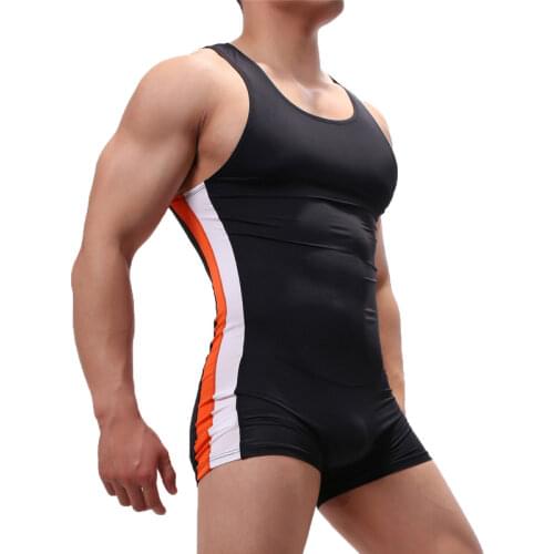 Men Undershirts Leotard Sports Workout Bodysuit Shorts Wrestling Singlet Fitness Jumpsuit Sexy Slip Ice Silk Underwear Swimwear