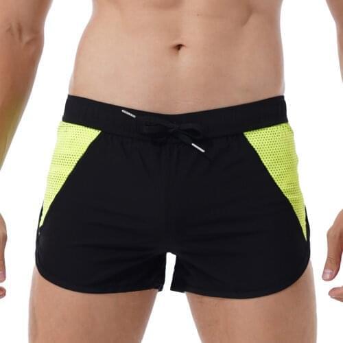 Swimwear Mens Swimsuit Contrast Color Breathable Swim Shorts Gym Running Workout Quick-Drying Drawstring Swimming Trunks