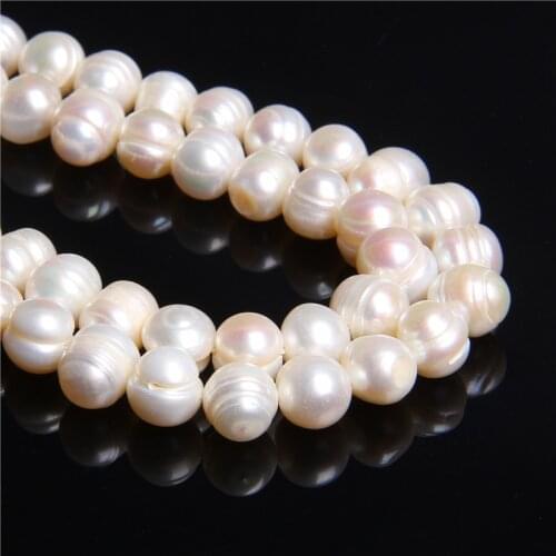 Women 8-9MM Natural near round white freshwater pearls loose real oval pearl strand for necklace jewelry making Bracelet earring