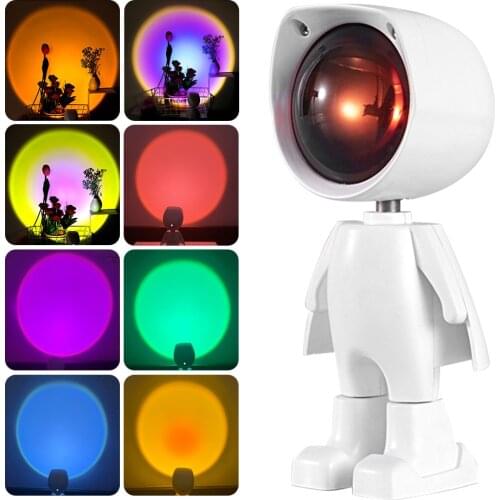 Robot 600mah Night Light LED Projection Touch USB 360° Rotation Switch Selfie Lamp Rainbow Sunset Live Bar Lighting Atmosphere