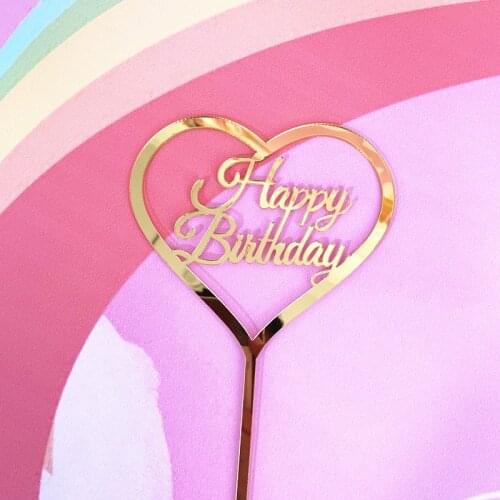 New Love Happy Birthday Cake Topper Gold Acrylic Cake Topper Flags For Kids Girls Birthday Party Cake Decorations Dessert Supply