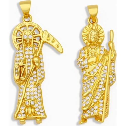 OCESRIO Paved CZ Gold Jesus Pendant Charms for Jewelry Making Wholesale Virgin Mary Necklace Charms for Jewelry Bulk pdta228