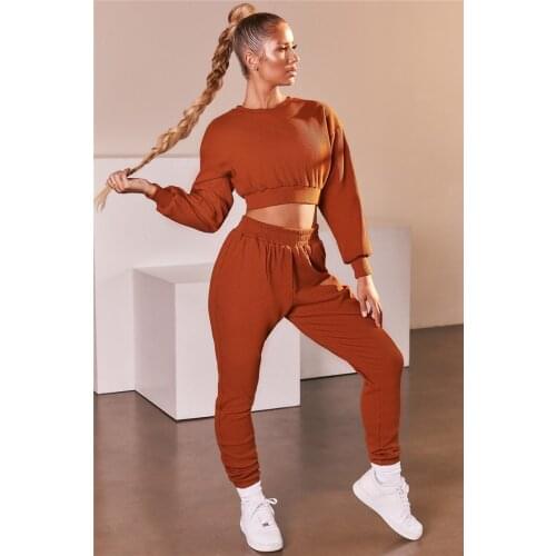Solid Tracksuit Women Two Piece Set Spring Clothes Pullover Crop Top and Pants Sweat Suit Cotton Woman Sets Club Leisure Outfits
