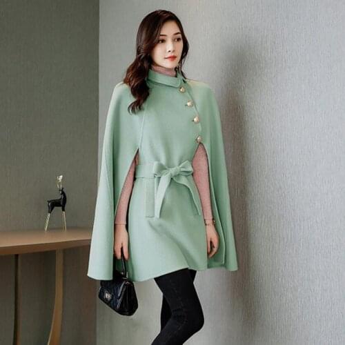 Autumn Winter Coat Women 2019 High Quality New Elegant Cloak Wool Coat Loose belt Single-breasted Plus size Coats Basic Shawl
