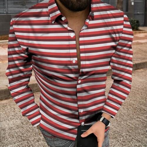 Autumn 3D printing Check Stripe Fashion Men Trend Casual Lapel Long-Sleeved Shirt Street Harajuku Style Oversized Cardigan Tops