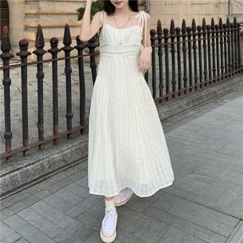 Dress One-word Neck Sling Suspender Dress Womens Summer Dress New Korean Version of The High-waisted Thin A-line Long Skirt