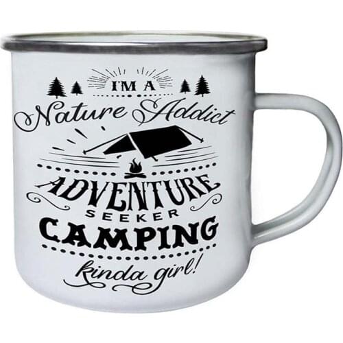 Stainless Steel Camping Coffee Mug Camping Kinda Girl Retro Enamel Birthday Christmas Outdoors Metal Enamel Campfire Cup