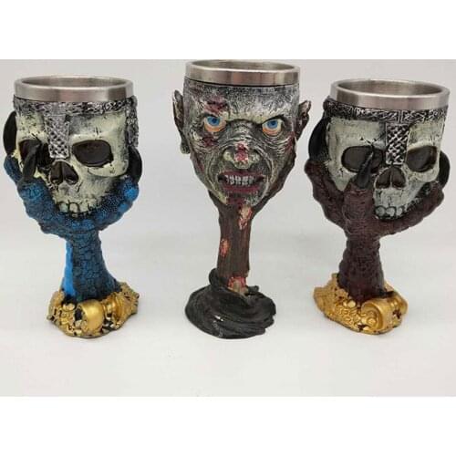 Halloween Resin 3D Skull Eagle Claw Goblet Stainless Steel Drinking Mug Horror Decor Cup Halloween Prop Skull Cups Goblet Creati