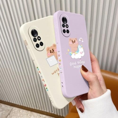 Rectangle Work Bear Pattern Phone Case For Huawei Nova8 8Pro 8SE Nova 7 7Pro 7SE 6 6se 5 5Pro 5Z 5I 5Ipro 4 4E Silicone Cover