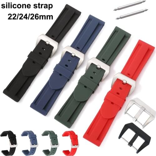 Soft Silicone Watchband 22mm 24mm 26mm Sports Rubber Wristwatch Strap Women Men Replace Band Black Green Blue Red