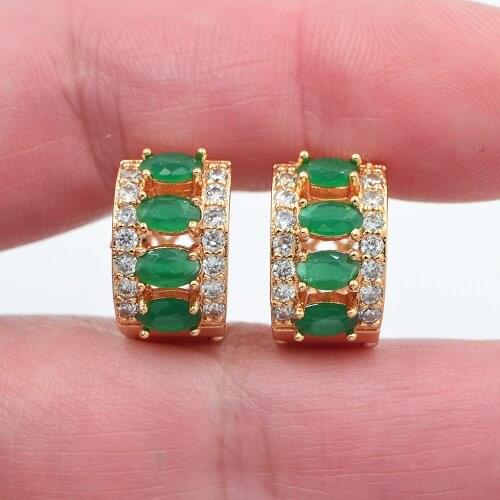 Gold Color Women Green Cubic Zirconia CZ Huggie Hoop Earrings Jewelry