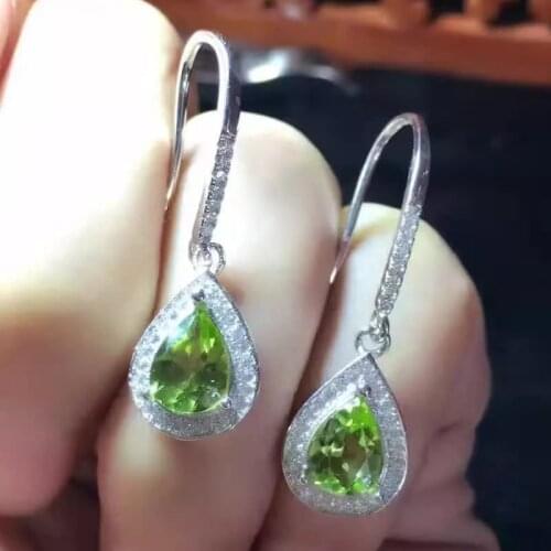 Natural green olivine drop earrings 925 silver Natural peridot gemstone earring women fashion classic drop earrings for party
