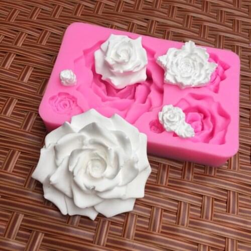 5 Cavitys Rose Flowers Silicone Mold Fondant Candy Cake Mold Jelly Chocolate Decoration Cake Baking Cooking Tools Clay Crafts