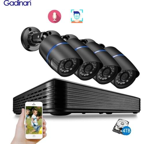 Gadinan 4CH 5MP Mini POE NVR AI Face Detection IP Camera System Audio Recording Outdoor HD Security Camera CCTV Surveillance Kit