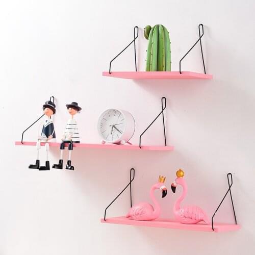 Nordic Simple Pink Wooden Wall Shelf Display Hanging Storage Floating Shelves Room Decoration Accessories Teen Girls Home Decor