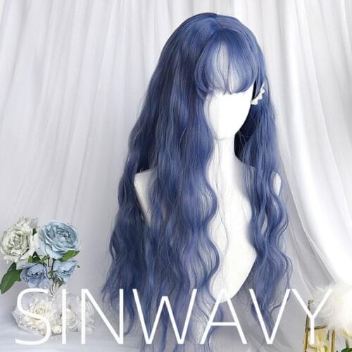 Gray Purple Blue Lolita Wig Harajuku Fairy Cosplay Bangs Curly 65cm Long Sweet Fringe Adult Girls Synthetic Hair