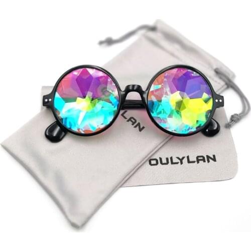 OULYLAN Round Kaleidoscope Glasses Men Rave Festival Women Brand Designer Retro Holographic Kaleidoscope Sunglasses E