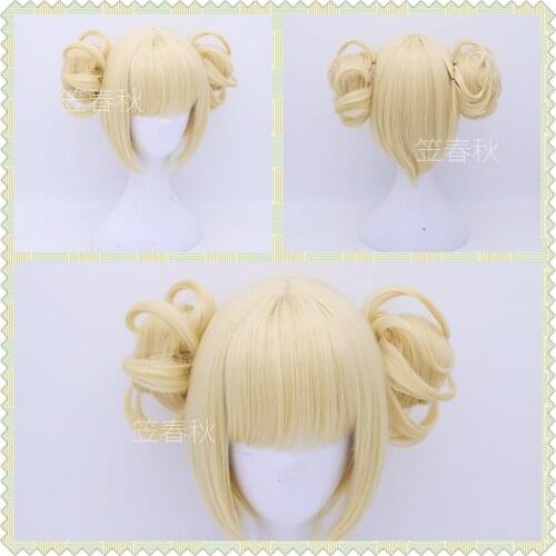 Anime My Boku no Hero Academia Akademia Himiko Toga Short Light Blonde Ponytails Heat Resistant Cosplay Costume Wig + Wig Cap