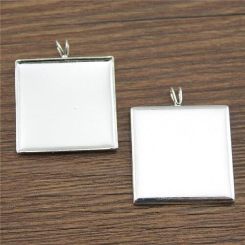 WYSIWYG 5pcs Fit 25mm Square Glass Cabochon Simple V-Style Cameo Setting Base Pendant Tray Blank Bezels