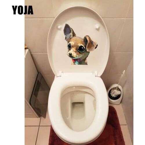 YOJA 18.8*22.5CM Hand Painted Dog Cartoon Toilet Sticker Wall Decals Home Room Decoration T1-0248