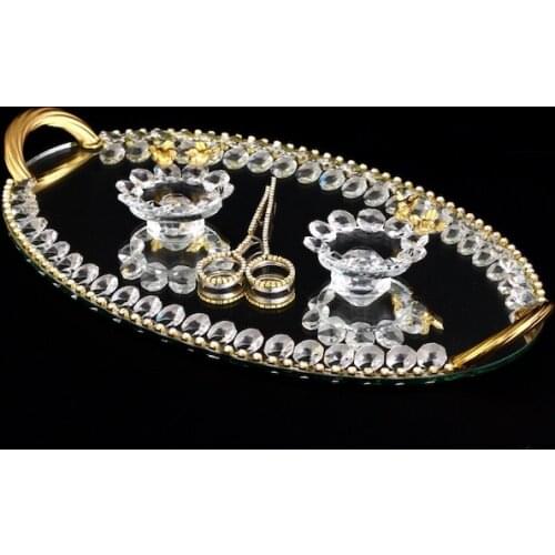Cubic zirconia Mirrored Tray Oval Gold-Promise Engagement Set 228381254
