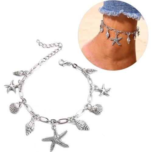Coxeer Womens Anklet 1pc Fashion Beach Bohemian Style Starfish Shell Decor Foot Jewelry Beach Anklet Jewelry Accessories