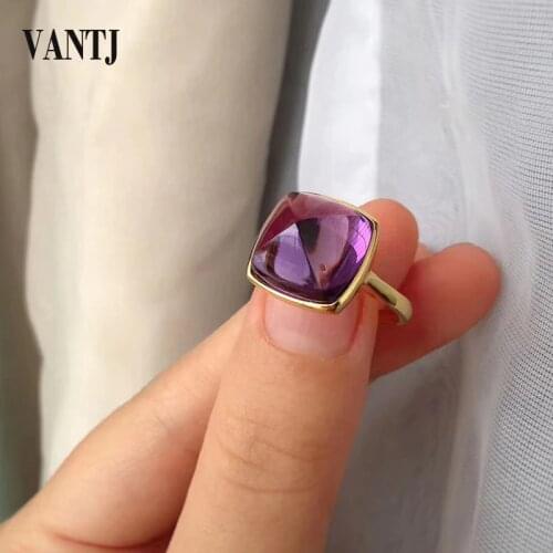 VANTJ Real 14K Yellow Gold Ring Sterling Natural Amethyst Citrine Rose Quartz Gemstone Fine Jewelry For Women Wedding Party Gift