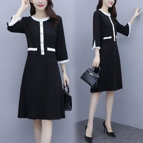 Womens Fashion Black dress slim Casual loose party Spring autumn Office Ladies Lady Work Wear A-Line dresses clothes for woman