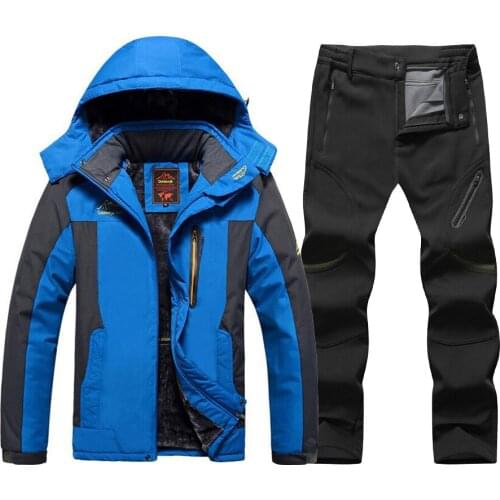Winter Ski Suit for Men Windproof Waterproof Skiing Suits Snowboarding Set Outdoor Fleece Warm Ski jacket Pants Men Plus Size