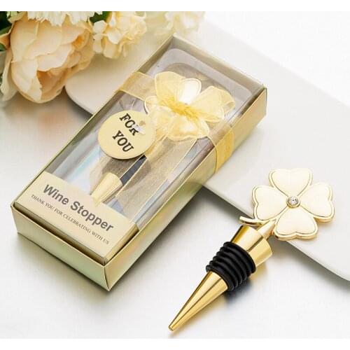 100pcs Lucky Clover Bottle Stopper Four Leaf Red Wine Metal Stoppers Wedding Favor Birthday Gift Event Giveaways W0175