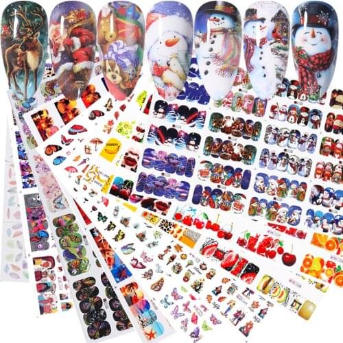 12 Designs Nail Stickers Set Snowflake Floral Geometric Nail Art Water Transfer Decals Sliders Flower Leaf Manicures Decoration