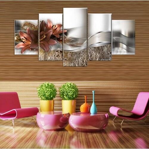 5PCS Modern Wall Art Oil Painting Drawing Canvas Print Flower Vase Canvas Wall Picture Decor Unframed New Arrival