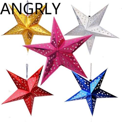 ANGRLY Christmas Hollow-pointed Star Three-dimensional Laser Paper Kindergarten Ceiling Christmas Decorations for Home Wedding
