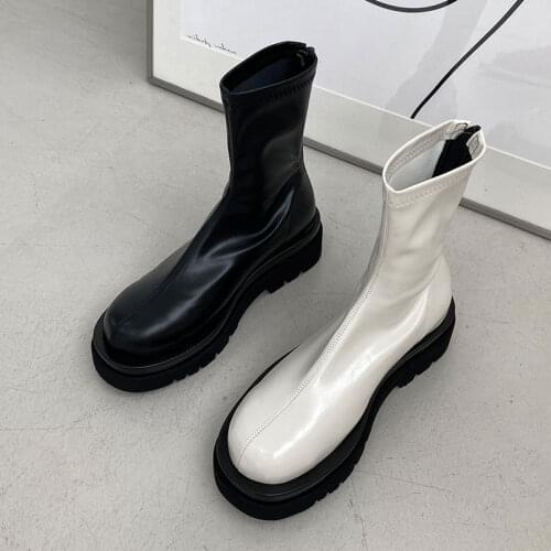 White mid-barrel elastic socks boots Spring/Summer 2021 new mesh red comfortable nude thick-soled Martin thin short boots women