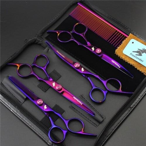 Freelander 6 inch Rainbow Purple Professional Pet Shears Set wiht Comb Dog Salon Hair Clipper Dog Grooming Kit In Pet Supplies