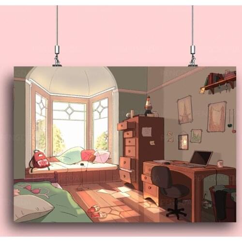 HD Prints Sweet Bedroom Canvas Painting Wall Art Anime Pictures Modular Pink Window Poster Home Decor For Living Room No Frame
