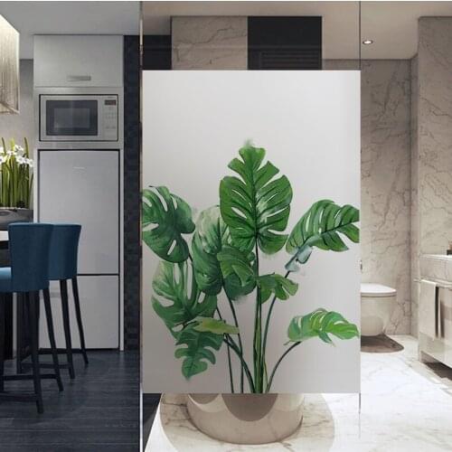 Custom Size Electrostatic Window Sticker Green Leafs Decorative Privacy Protection Glass Film For Bedroom Bathroom Living Room