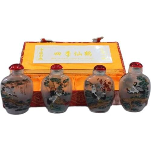 Chinese Unique Painting snuff bottle inside painted four combinations Birds and flowers