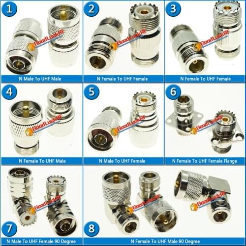 Kit Set N To UHF PL259 SO-239 with O-ring Bulkhead Panel Flange 90 Degree Right Angle Straight