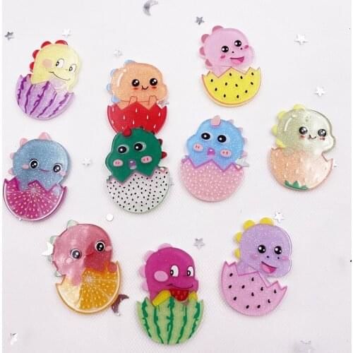 Colorful Glitter Fruit Dinosaur Baby Flatback Miniature Pattern Acrylic Sheet Applique DIY Panel Scrapbook Craft Supplies SJ08