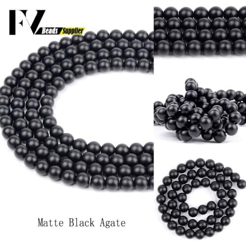 Natural Stone Black Agates Round Dull Polished Beads For Jewelry Making 4 6 8 10 12mm Gem Spacer Loose Beads Diy Bracelets