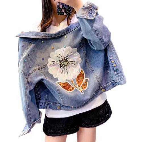 Spring Autumn Streetwear Denim Jacket Women Hand Beaded Rivet Sequins Short Jean Jackets Femme Loose Embroidered Jeans Coats 25