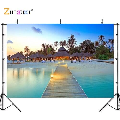 Summer Tropical Sea Beach Palms Tree Photography Background Natural Scenic Photo Backdrops Photo Studio Props 2133 HHB-07
