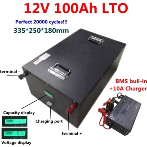 12v 100Ah LTO 20000 cycles Lithium titanate battery pack with BMS for auto car solar hybrid inverter rcaravans + 10A Charger