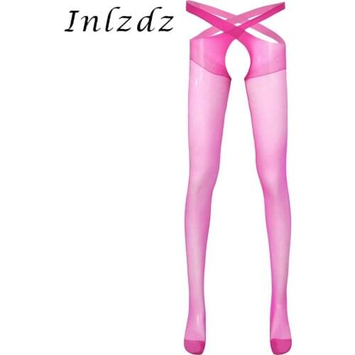 Mens Lingerie Pantyhose Hollow Out Open Crotch See-through Thin Tights Stockings Stretchy Cross Gay Male Erotic Sexy Costume