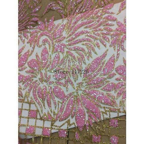 New Arrival african Tulle lace fabric with glitter in baby pink African net lace JRB-62437 for women dress