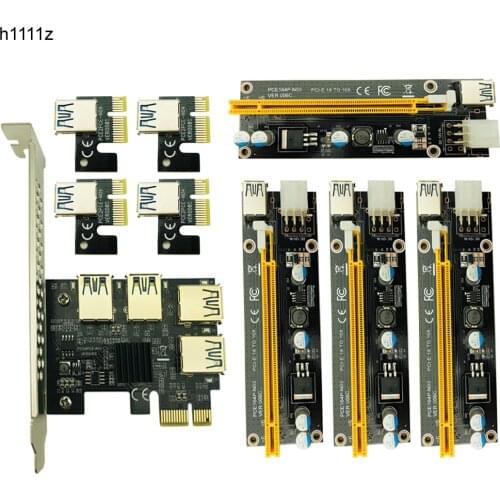 NEW PCI-E riser PCI Express 1X to 16X Riser Card 1 to 4 USB 3.0 Multiplier Hub Adapter with 4pcs 6pin riser For BTC Mining Miner