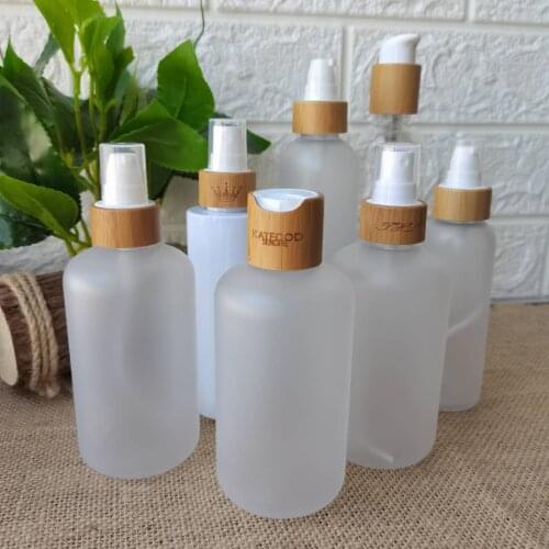 100Pcs Empty Plastic PET Bamboo Pump Lid Cosmetic Containers Cream Jars For Skin Care Packaging Plastic Spray Perfume Bottles